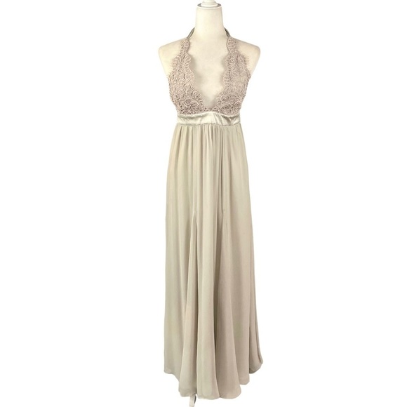 Ingma Melero Dresses & Skirts - INGMA MELERO Silk Crepe Halter Lace Evening Maxi Gown